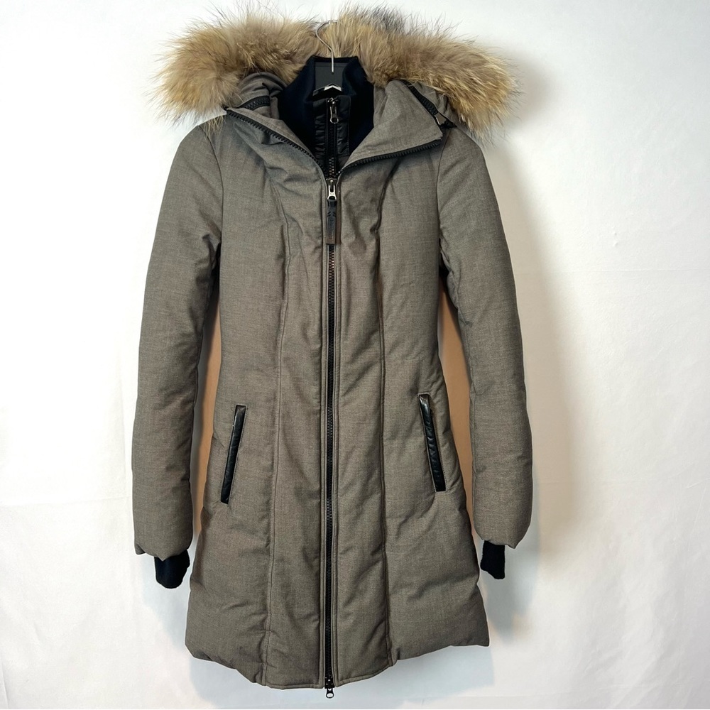 Mackage grey double zip hooded fur down coat XXS